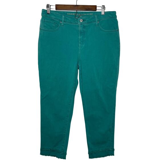 Chico's jeans pants women's 10 Grilfriend So Slimming Crop teal green raw hem - Picture 1 of 16